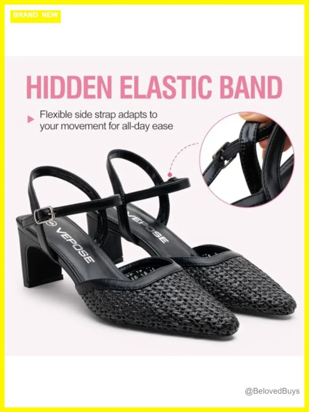 Women's Woven Raffia Pumps, Pointed Toe Ankle Strap Block Heels